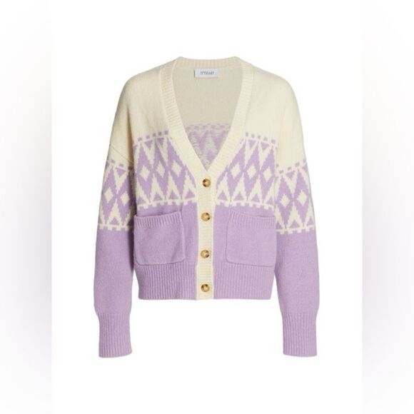 DEREK LAM 10 CROSBY Bonnie Fair Isle Cardigan Wool Blend Boxy Size XS - Picture 6 of 16